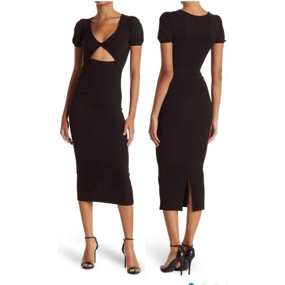 Topshop Ribbed Cutout Midi Dress US 10 Black Twist